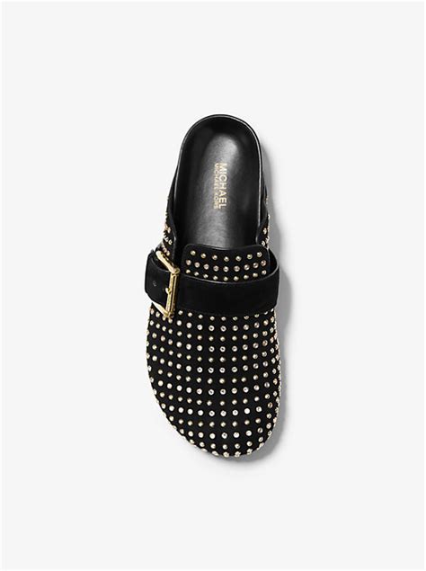 michael michael kors robin crystal-embellished suede clog
